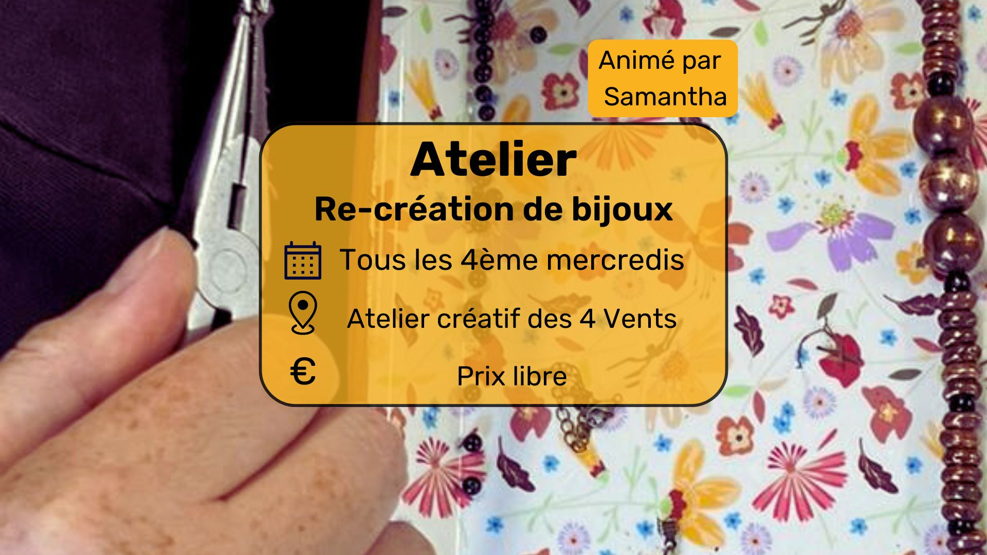 Visuel de l'atelier ré-création de bijoux tous les 4èmes mercredis du mois, à l'atelier créatif des 4 vents , à prix libre